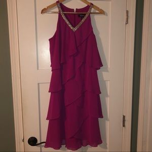 Cute Hot Magenta Ruffle Dress w/Rhinestone Detail